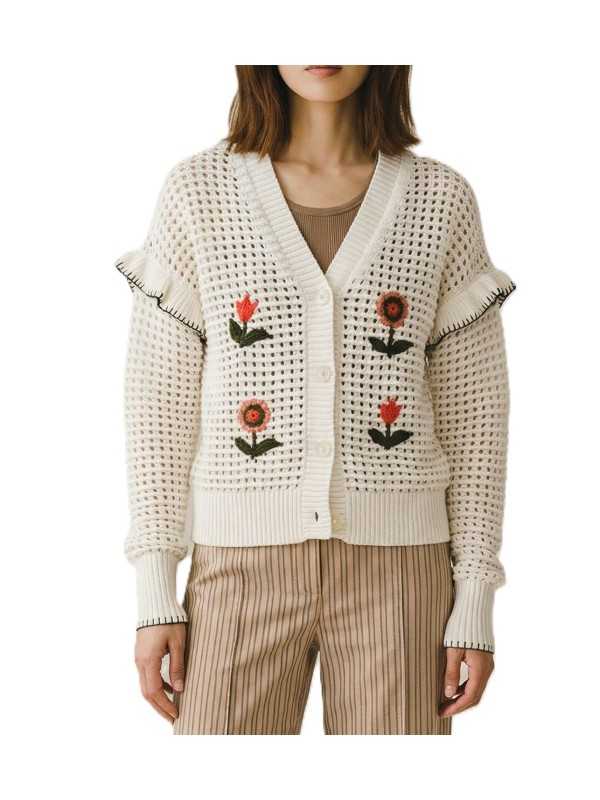 GILET CROCHET FLEURS BRODEES VERT ORANGE W2R 811N V31452 02 PAUL SMITH FEMME boutique Strasbourg face