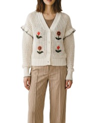 GILET CROCHET FLEURS BRODEES VERT ORANGE W2R 811N V31452 02 PAUL SMITH FEMME boutique Strasbourg look1