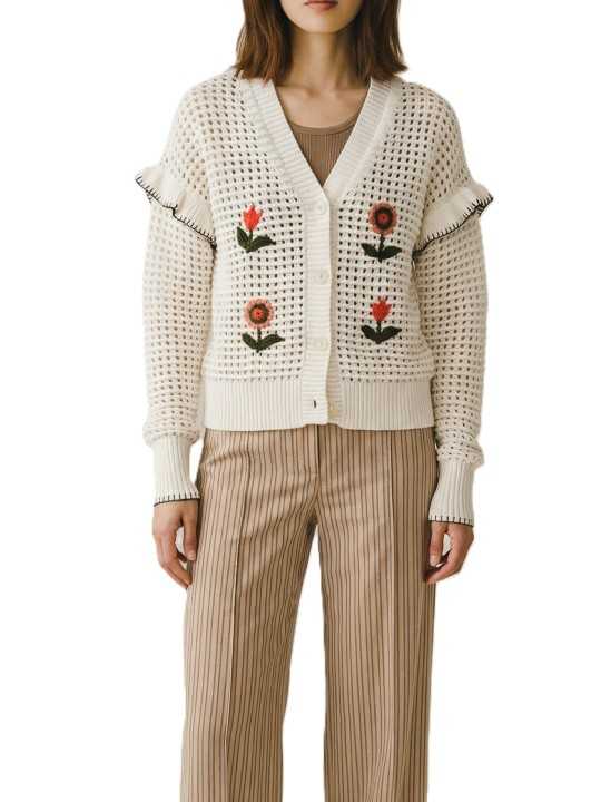 GILET CROCHET FLEURS BRODEES VERT ORANGE W2R 811N V31452 02 PAUL SMITH FEMME boutique Strasbourg look1