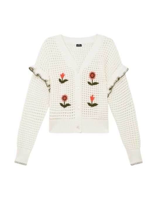 GILET CROCHET FLEURS BRODEES VERT ORANGE W2R 811N V31452 02 PAUL SMITH FEMME boutique Strasbourg flat