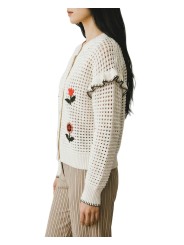GILET CROCHET FLEURS BRODEES VERT ORANGE W2R 811N V31452 02 PAUL SMITH FEMME boutique Strasbourg profil