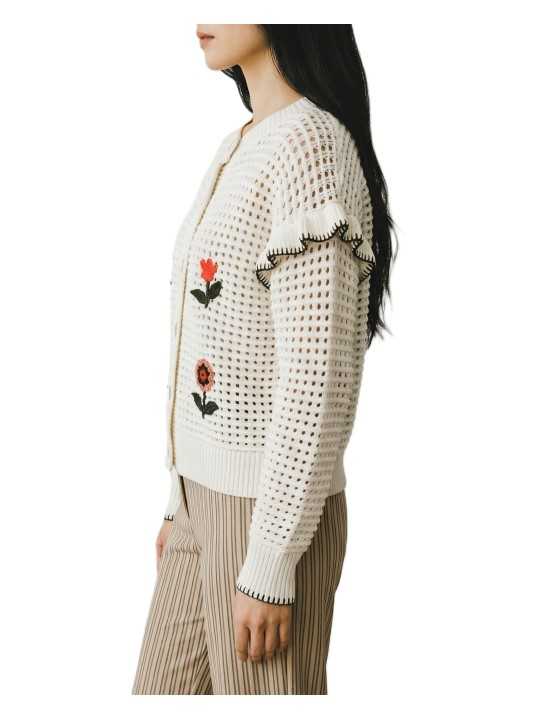 GILET CROCHET FLEURS BRODEES VERT ORANGE W2R 811N V31452 02 PAUL SMITH FEMME boutique Strasbourg profil