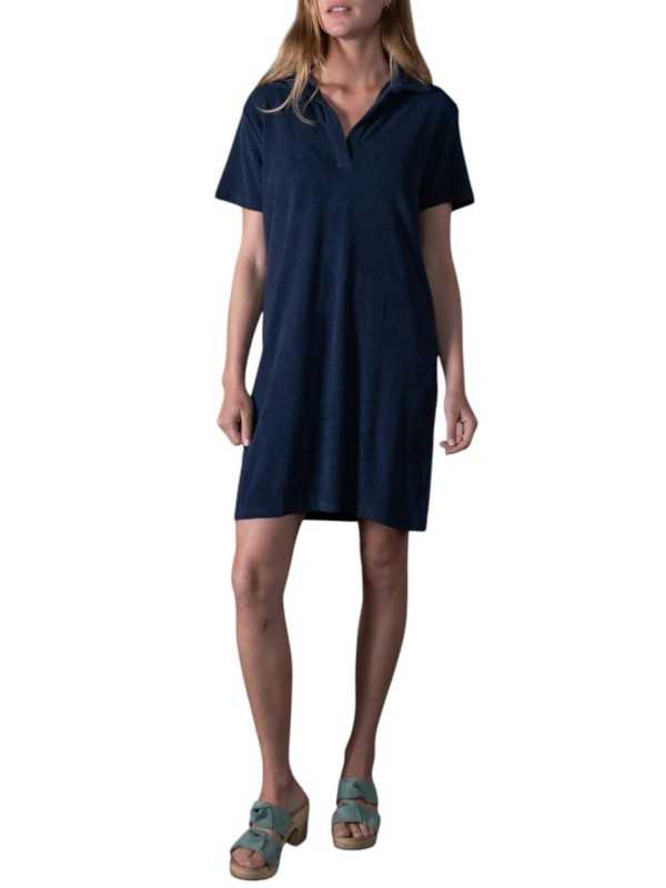 ROBE EPONGE ALBANE COURTE COL POLO MARINE ANONYM FEMME Strasbourg concept face
