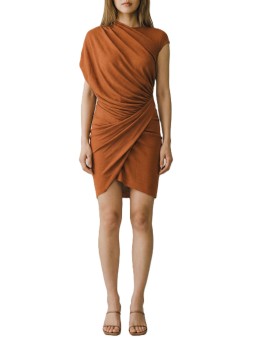 ROBE COGNAC ARES DRESS COURTE DRAPEE PLISSEE LI01F 7563 RV 184 LILIES RICK OWENS femme boutique Strasbourg face