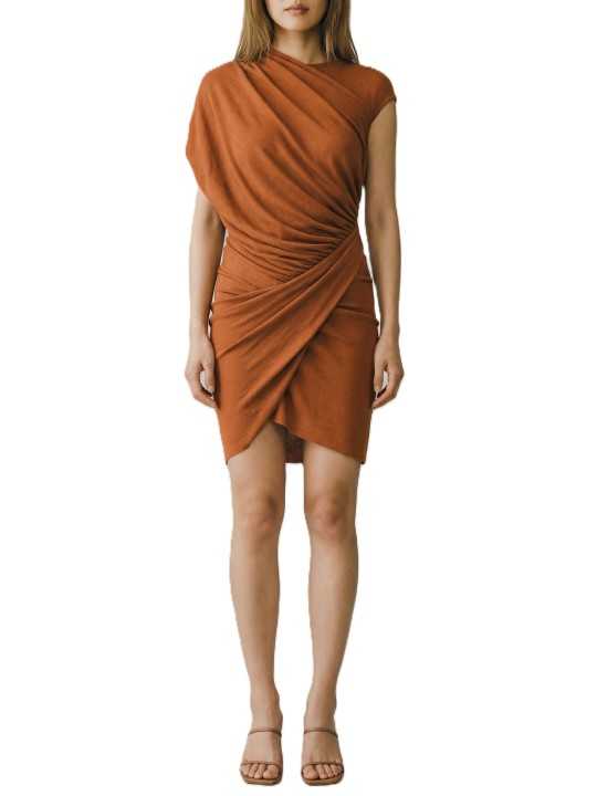 ROBE COGNAC ARES DRESS COURTE DRAPEE PLISSEE LI01F 7563 RV 184 LILIES RICK OWENS femme boutique Strasbourg face
