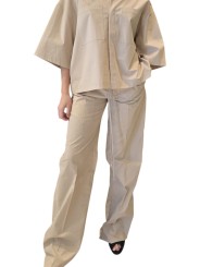 PANTALON DROIT DIETRICH POPELINE SABLE SAND RICK OWENS FEMME RP01F 6325 P 138 FASHION MODE DESIGNER CREATEUR STRASBOURG face 1