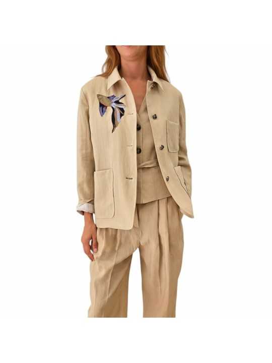Veste en lin de couleur beige motifs poissons de la collection Paul Smith pour Femme W1R 444JP V01427 07 boutique Strasbourg