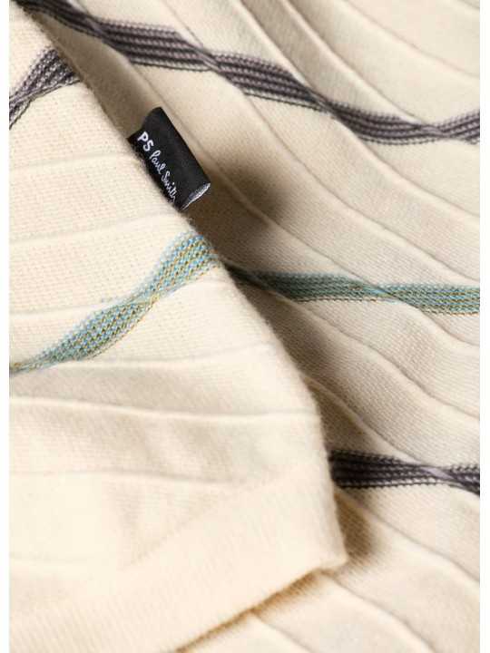 MAILLE MANCHES COURTES ECRU RAYE BLEU MAUVE M2R 823Z V22677 04 PAUL SMITH HOMME boutique Strasbourg détail