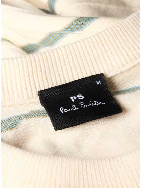 MAILLE MANCHES COURTES ECRU RAYE BLEU MAUVE M2R 823Z V22677 04 PAUL SMITH HOMME boutique Strasbourg zoom