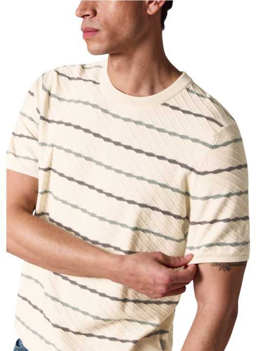 MAILLE MANCHES COURTES ECRU RAYE BLEU MAUVE M2R 823Z V22677 04 PAUL SMITH HOMME boutique Strasbourg look