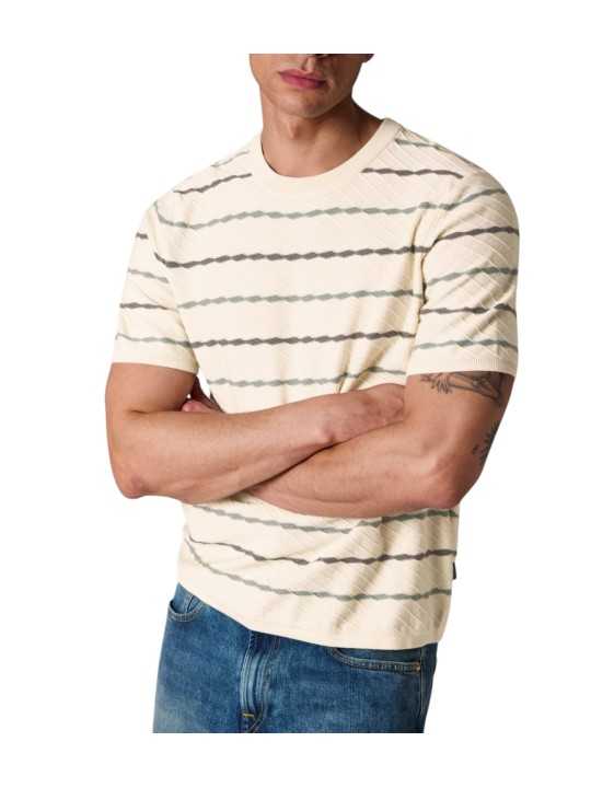 MAILLE MANCHES COURTES ECRU RAYE BLEU MAUVE M2R 823Z V22677 04 PAUL SMITH HOMME boutique Strasbourg vue