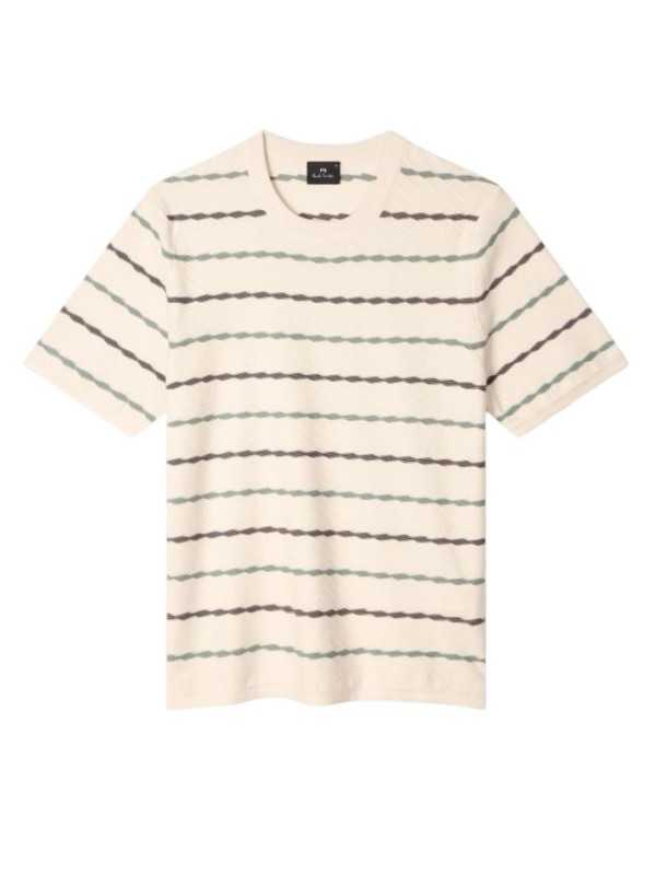 MAILLE MANCHES COURTES ECRU RAYE BLEU MAUVE M2R 823Z V22677 04 PAUL SMITH HOMME boutique Strasbourg solo