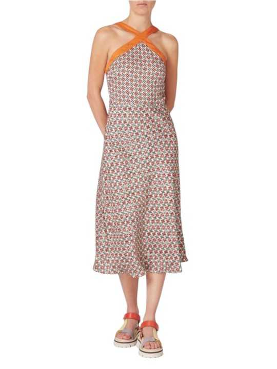 ROBE LONGUE MOSAIQUES BRETELLES VISCOSE VERT ORANGE W2R 721D V31436 18 PAUL SMITh femme boutique Strasbourg face