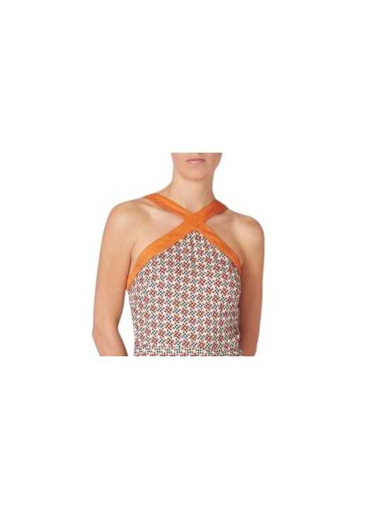 ROBE LONGUE MOSAIQUES BRETELLES VISCOSE VERT ORANGE W2R 721D V31436 18 PAUL SMITh femme boutique Strasbourg détail