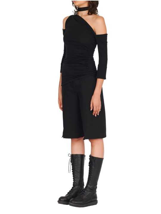 TOP ASYMETRIQUE NOIR JERSEY COTON DJ21S26 ISABEL BENENATO FEMME boutique Strasbourg look front