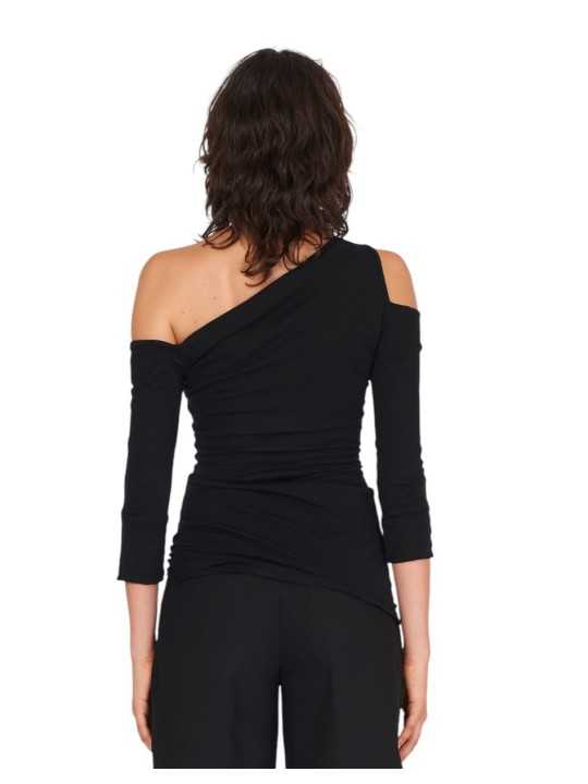 TOP ASYMETRIQUE NOIR JERSEY COTON DJ21S26 ISABEL BENENATO FEMME boutique Strasbourg dos