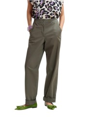 PANTALON TOILE SOUPLE TAILLE ELASTIQUE KAKI JARNE OM24 ESSENTIEL ANTWERP FEMME boutique Strasbourg face