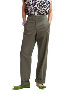 PANTALON TOILE SOUPLE TAILLE ELASTIQUE KAKI JARNE OM24 ESSENTIEL ANTWERP FEMME boutique Strasbourg face