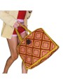 SAC CABAS ARCHI RAPHIA LOSANGES ORANGE JAUNE ROSE 4472 CLARIS VIROT bag porté