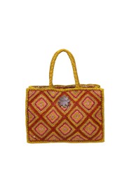 SAC CABAS ARCHI RAPHIA LOSANGES ORANGE JAUNE ROSE 4472 CLARIS VIROT bag front
