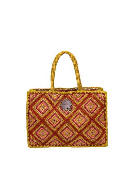 SAC CABAS ARCHI RAPHIA LOSANGES ORANGE JAUNE ROSE 4472 CLARIS VIROT bag front