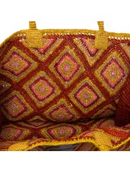 SAC CABAS ARCHI RAPHIA LOSANGES ORANGE JAUNE ROSE 4472 CLARIS VIROT bag int