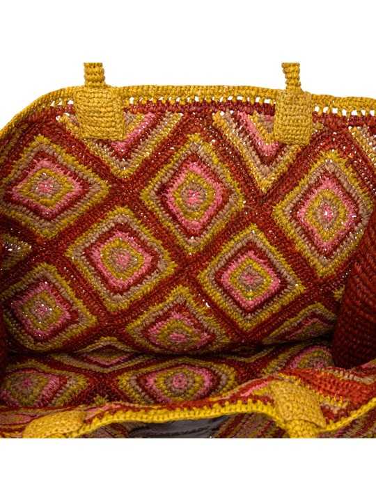 SAC CABAS ARCHI RAPHIA LOSANGES ORANGE JAUNE ROSE 4472 CLARIS VIROT bag int