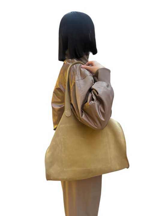 SAC SHOPPER SUEDE LICHEN IOOS boutique store shop Strasbourg France bag porté 2