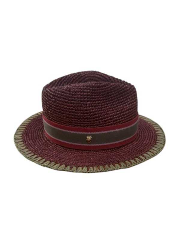 CHAPEAU RAPHIA FEDORA THYMAROISE BORDEAUX VERT AJUSTABLE 4454 CLARIS VIROT boutique Strasbourg shop profil
