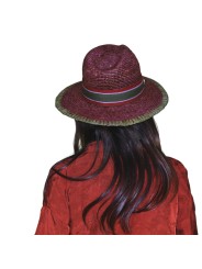 CHAPEAU RAPHIA FEDORA THYMAROISE BORDEAUX VERT AJUSTABLE 4454 CLARIS VIROT boutique Strasbourg shop dos