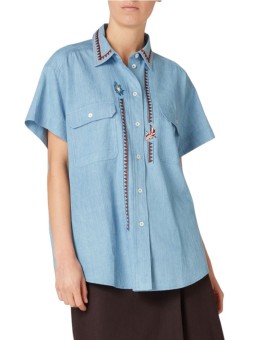 Chemisette jeans broderies géo poisson fleur Paul Smith Femme W1R 398B V03038 LT face