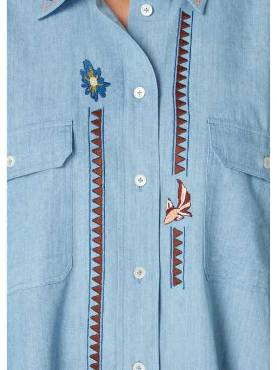 Chemisette jeans broderies géo poisson fleur Paul Smith Femme W1R 398B V03038 LT détails