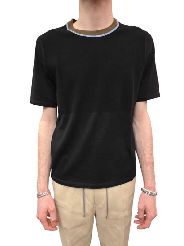 PULL MANCHES COURTES NOIR COL RAYE CIEL TAUPE LAINE M2R 820Z V22678 79 PAUL SMITH face