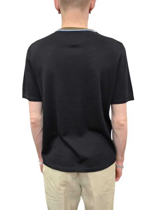 PULL MANCHES COURTES NOIR COL RAYE CIEL TAUPE LAINE M2R 820Z V22678 79 PAUL SMITH dos