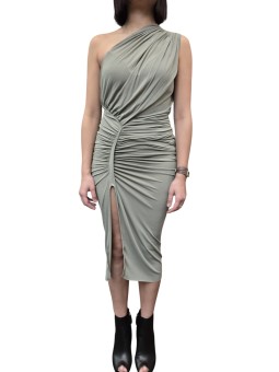 ROBE VERT JADE AVRA FENTE 1 EPAULE NUE LI01F 7565 CVI 45 LILIES RICK OWENS FEMME face