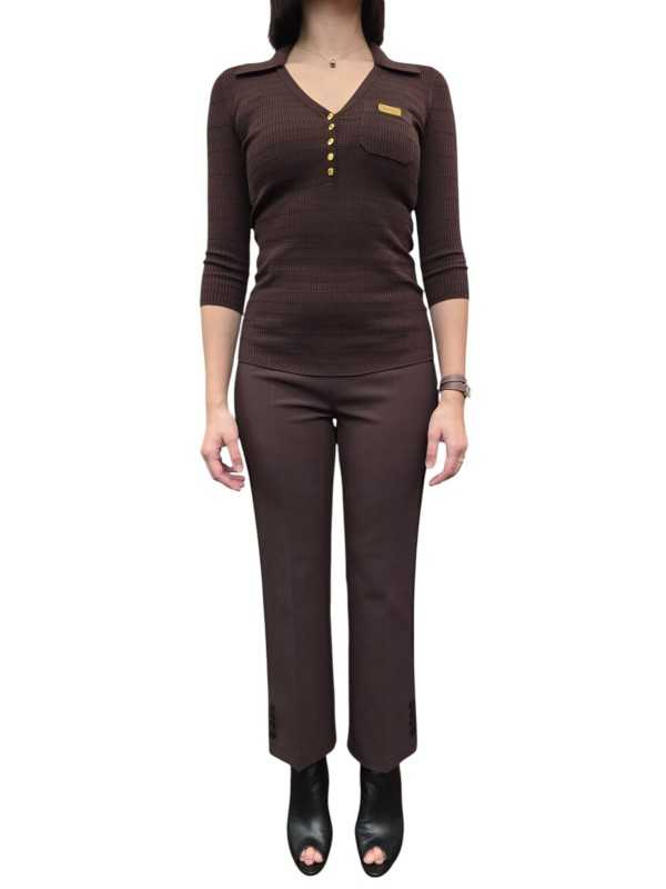 PANTALON EVASE BOUTONS BAS CACAO PA 168 4421 64 ELISABETTA FRANCHI FEMME Fashion Mode Strasbourg look