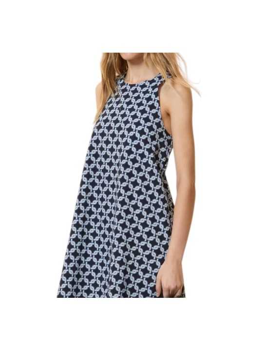 Robe Trapeze navy print chaines ciel RRD Roberto Ricci design Femme 26810 Lace 60 boutique Strasbourg zoom