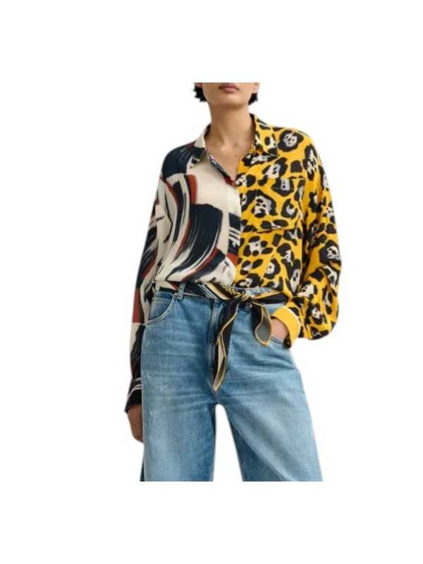 Chemise viscose arty choco noir léopard jaune Jodoca J2YO Essentiel Antwerp femme boutique Strasbourg face