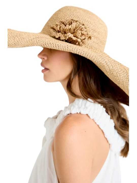 CHAPEAU HERA GRAND FORMAT RABATU COTE FLEUR NATUREL IBELIV FEMME hat Strasbourg concept store boutique profil