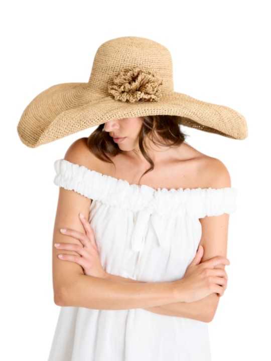 CHAPEAU HERA GRAND FORMAT RABATU COTE FLEUR NATUREL IBELIV FEMME hat Strasbourg concept store boutique front