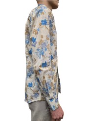 CHEMISE PRINT CORAUX SABLE BLEU CAMEL COTON STRETCH U4001 C5613 54 UNGARO HOMME Strasbourg boutique shop store profil