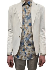 CHEMISE PRINT CORAUX SABLE BLEU CAMEL COTON STRETCH U4001 C5613 54 UNGARO HOMME Strasbourg boutique shop store look veste