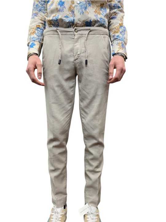 PANTALON TAILLE ELASTIQUE LIN COTON STRETCH LIENS GREIGE U7002WA P5031 18 UNGARO homme Strasbourg boutique shop face