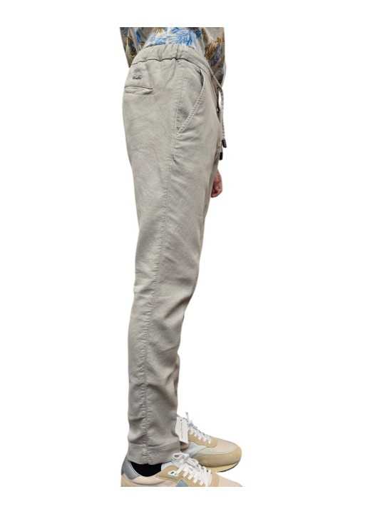 PANTALON TAILLE ELASTIQUE LIN COTON STRETCH LIENS GREIGE U7002WA P5031 18 UNGARO homme Strasbourg boutique shop profil
