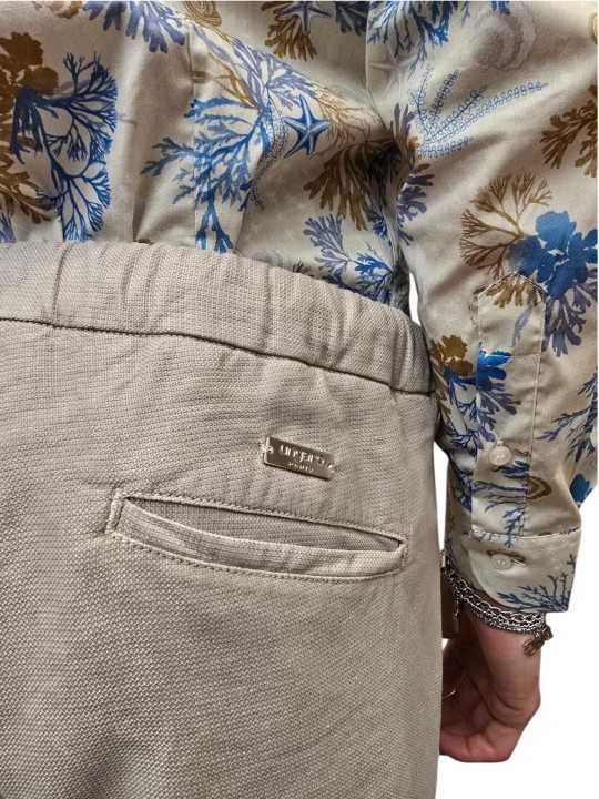 PANTALON TAILLE ELASTIQUE LIN COTON STRETCH LIENS GREIGE U7002WA P5031 18 UNGARO homme Strasbourg boutique shop zoom