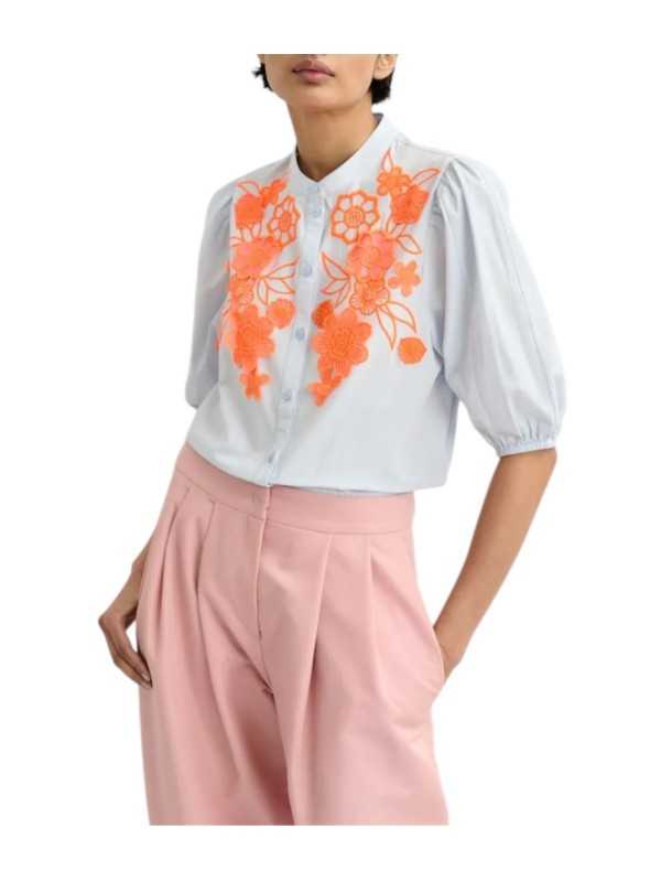 CHEMISETTE CIEL FLEURS BRODEES 3D ORANGE JORJA J3LV ESSENTIEL ANTWERP FEMME boutique Strasbourg face