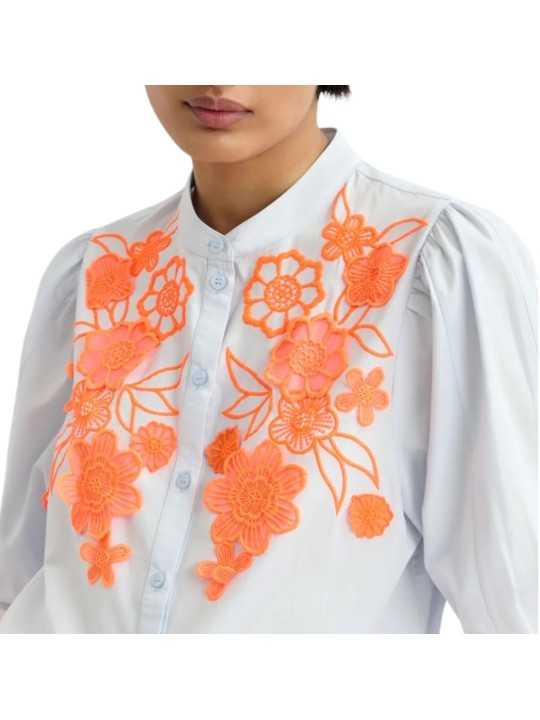 CHEMISETTE CIEL FLEURS BRODEES 3D ORANGE JORJA J3LV ESSENTIEL ANTWERP FEMME boutique Strasbourg détail
