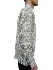 CHEMISE LIN PRINT FEUILLE OLIVIER BLANC VERT CAMEL U4026 C5611 34 UNGARO HOMME vêtement boutique Strasbourg shop store profil