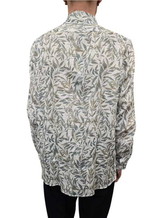 CHEMISE LIN PRINT FEUILLE OLIVIER BLANC VERT CAMEL U4026 C5611 34 UNGARO HOMME vêtement boutique Strasbourg shop store dos