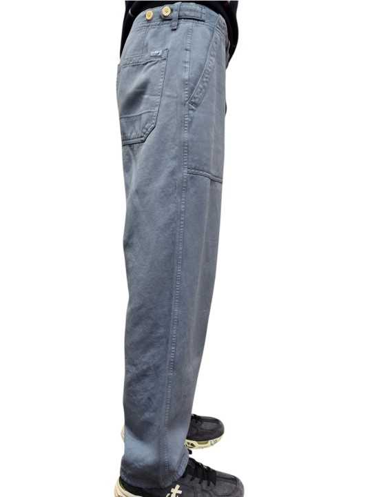 Pantalon charpentier bleu coton lin Paul Smith Homme M2R 897Z V22049 43 boutique Strasbourg shop store profil